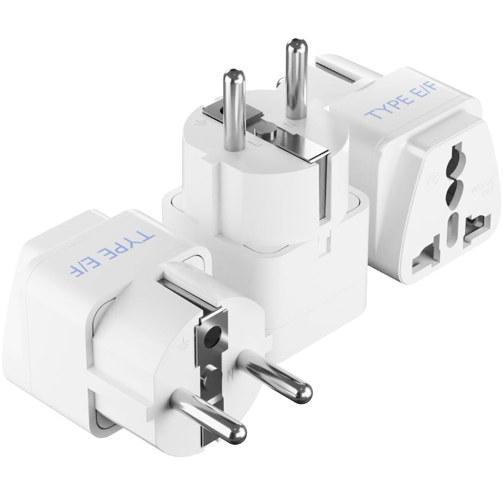 Ceptics Europe Travel Adapter, India to Europe (Schuko) Plug - Type E/F European Plug Adapter, Universal Adapter for Europe Adapter - CE - RoHS - White - 3 Pack - Lifetime Limited Warranty