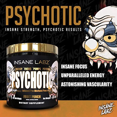 Insane Labz Psychotic Gold, High Stimulant Pre Workout Powder, Extreme Lasting Energy, Focus, Pumps And Endurance With Beta Alanine, Dmae Bitartrate, Citrulline, No Booster, 35 Srvgs #TOP3