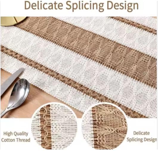 Image of HomeCloud Croshia Woven Table placemat - Heat Resistant, Washable Table Decoration for Dining, Office, Kitchen, Hotel, and Home (Rec White Beige, Set of 2)