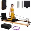 Wooden Pilates Reformer Oak Foldable Pilates Machine Box with Spring Board and Pilates Ring for Training, Stretching, Beginners, Advanced, Home and Home Use