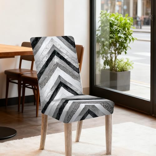 Image of Nuxovilar 4PCS Black White Chevron Geometric Stretch Chair Covers | Stretch Slipcover Modern Protector Chevron Wrap Seat Guard Dining Room Living Cafe Space (Chevron Pattern)