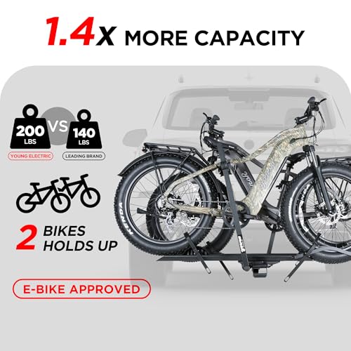 Image of YOUNG ELECTRIC 200LBS EZ-FOLD Aluminum 2-Ebike Carrier with Ramp for Bikes and Electric Bike, Car SUV Truck Van RV and Trailer