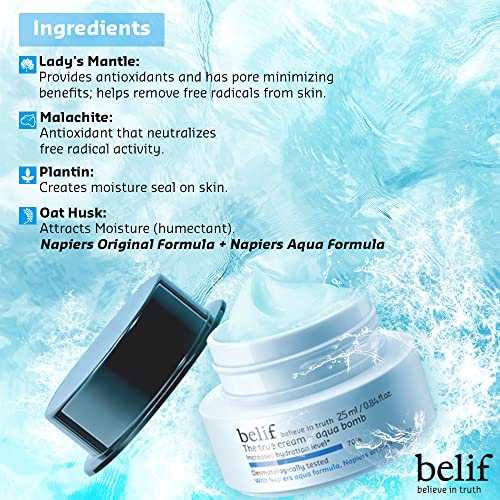 Image of belif believe in truth The True Cream Aqua Bomb, Hydrating Moisturizer For Face | Ultra-Lightweight, Gel-Cream | For Normal, Combination, And Oily Skin Types | Korean Skin Care Products | (25 Ml)