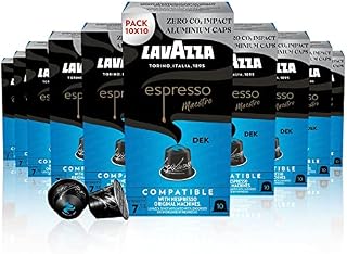 Lavazza, Espresso Maestro Dek, 100 Aluminium Capsules Compatible with Nespresso Original Machines, Chocolate and Dried Fruit Notes, Arabica & Robusta, Intensity 7/13, Medium Roasting, Zero CO2 Impact