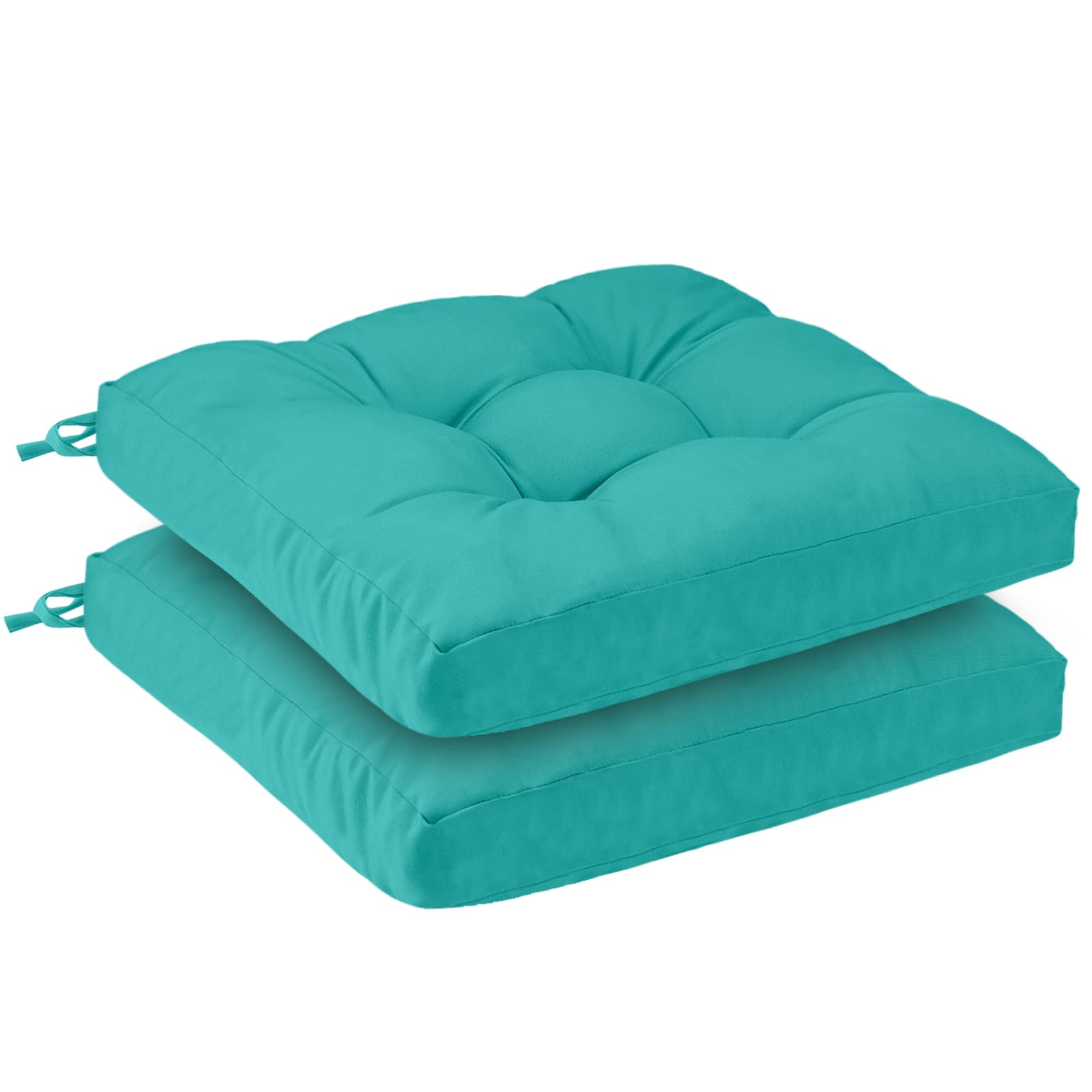 PRIMEPATIO Outdoor Garden Chair Cushions Set of 2, 8cm Thick Waterproof Patio Seat Pads with Ties for Outdoor Furniture, Replacement Dining Chair Cushions, 40 x 40cm, Blue