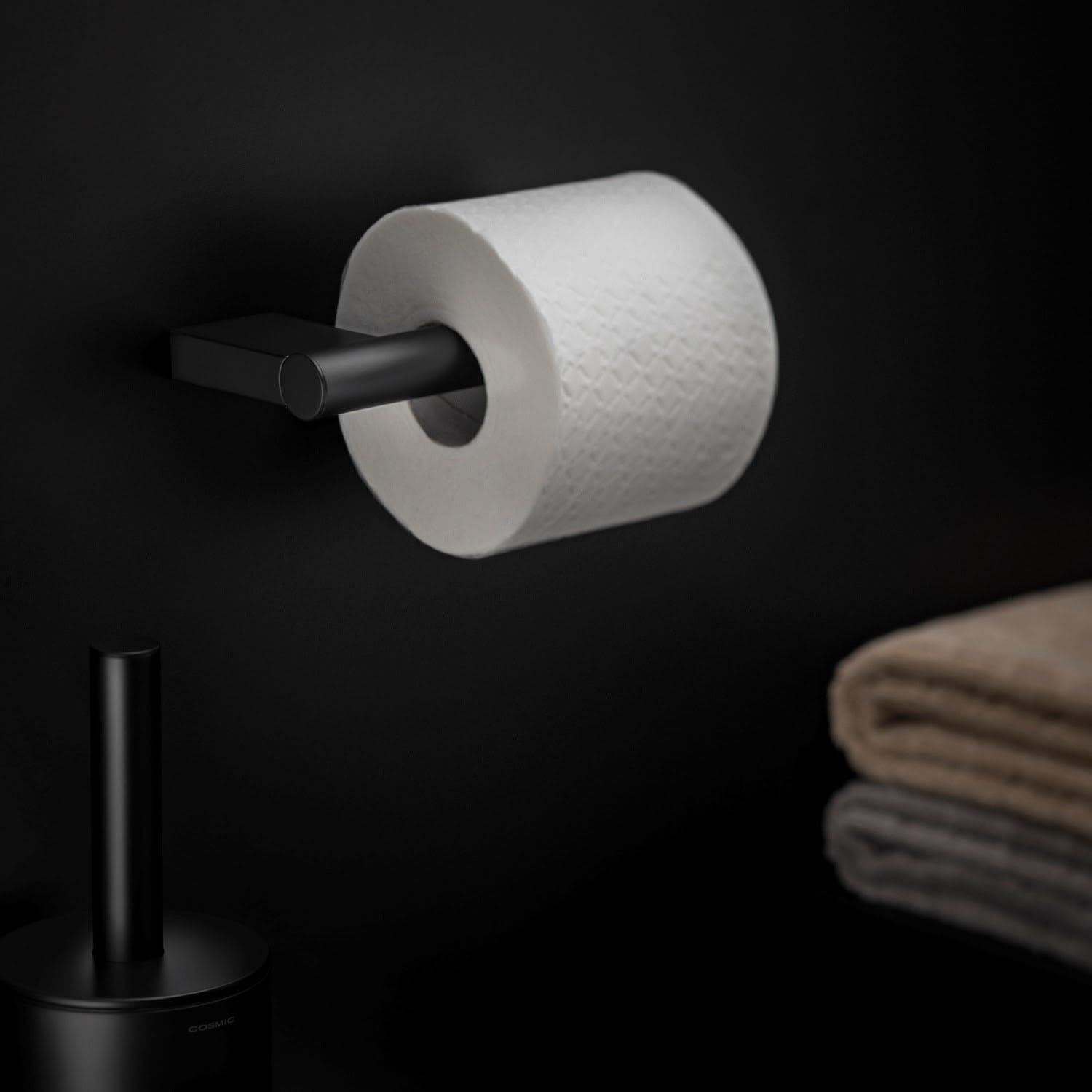 COSMIC - Portarrollos de papel higiénico sin tapa - Colección Bwc | Acabado negro mate | Fácil instalación con tornillos | Medidas 17 x 3 x 8,5 cm