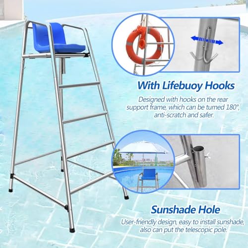 Chaise de sauvetage réglable en hauteur – Chaise longue d'extérieur durable avec siège confortable en ABS pour la sécurité sur la terrasse, la plage et la piscine