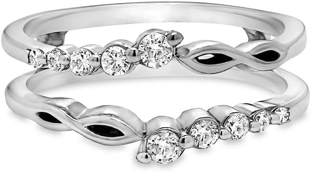 Round Cut White Diamond Wedding Band Enhancer Guard for Women, 14K Gold Finish 925 Silver Ladies Diamond Wrap Ring