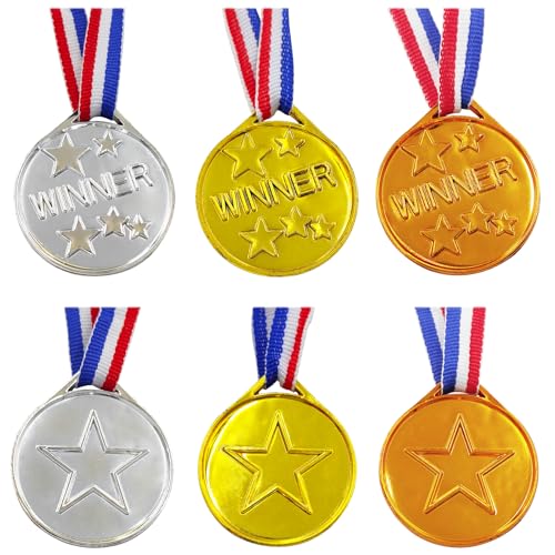 Dronside 36 Pieces Kids Gold Silver Bronze Award Medals, Childrens Plastic Medals Winner Gold Silver Bronze Award Medals for Kids Gift, Games Competitions, Party Favors and Decorations - Thumbnail 4