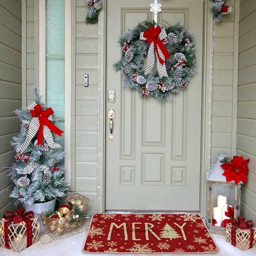 Heirloom Haven メリークリスマス 雪片 レッド 冬 ドアマット 17 x 69インチ、クリスマス ツリー ホリデー 装飾 スローマット 滑り止め 玄関マット 洗えるフロアマット 寝室 リビングルーム キッチン [2]