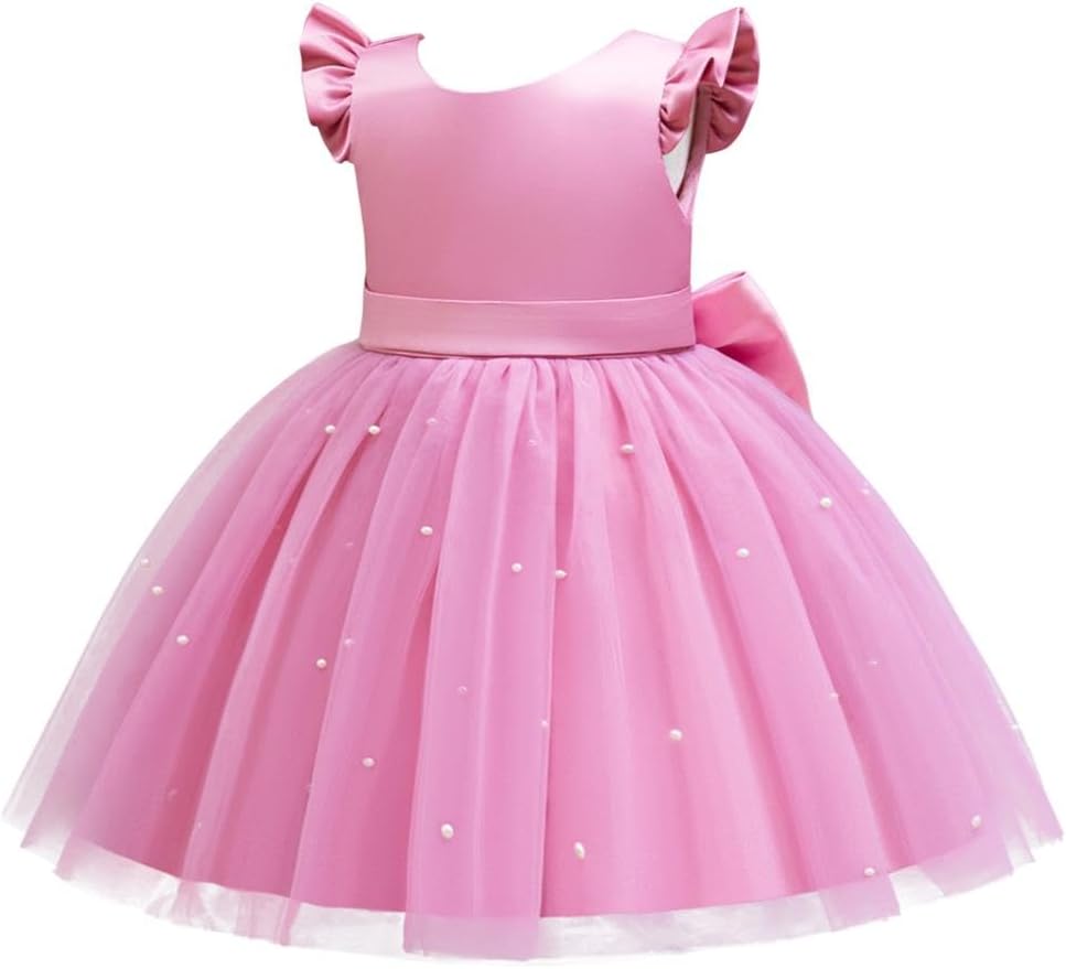 Dressy Daisy Baby Toddler Little Girls' Special Occasion Dress Wedding Pageant Flower Girl Birthday Party Gown with Pearl