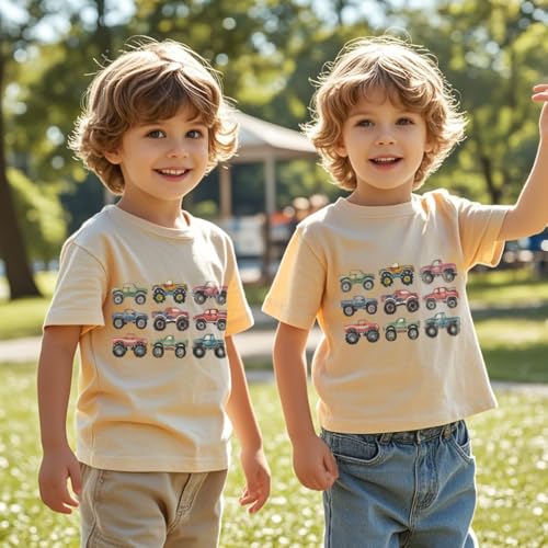 Image of Kids Short Sleeve Tees Toddler Crewneck T-Shirts Boys Girls Dino Raccoon Excavator Silly Goose Flower Girl Tops 2-7 Years