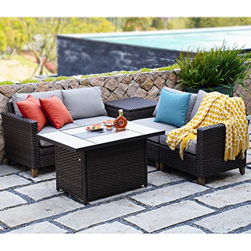 Buy Grand patio Sofa Sets 6 Pieces Luxury Conversation Set with Fire Pit Table, Heavy Duty