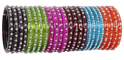 Image of NMII Fancy Glass Bangle Set For Women & Girls | Kada Bangles For Daily Use | Kaanch Ke Kade | Multicolor Kada Set | Chudi For Women | Fancy Women's Bangles For Wedding, Party & Gift