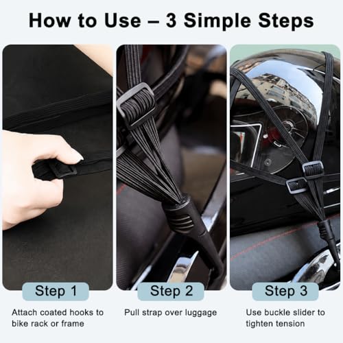 Image of STHIRA 2Pcs Adjustable Motorcycle Luggage Straps 90cm Elastic Bungee Tie Down Cords with Secure Hooks, Stretch Cargo Fastening Straps for Motorcycles, Scooters, Camping Gear, Bike Racks, Travel Bags