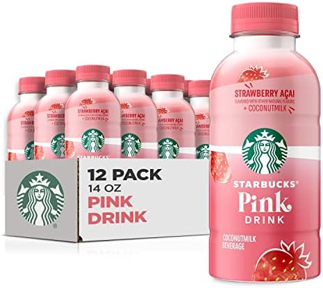 Starbucks Pink Drink, Strawberry Acai with Coconut Milk, 14oz Bottles (12 Pack)