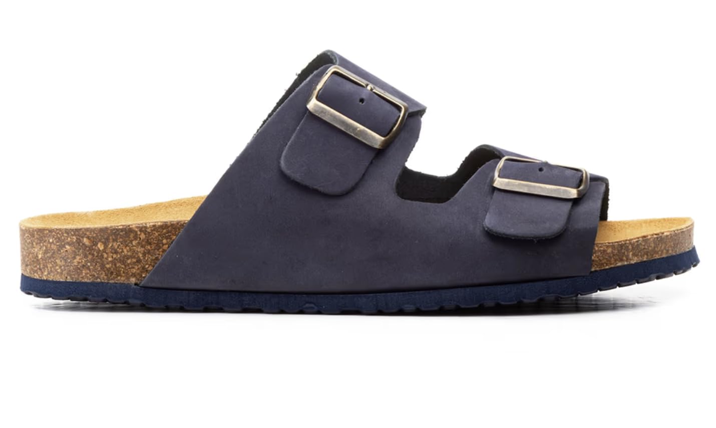 Genérico Sandalia de Piel para Hombre, Estilo Casual con Doble Hebilla, Color Marino, Marrón y negro