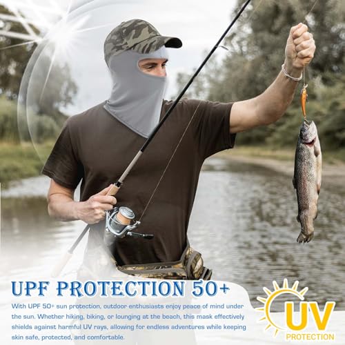 Image of Full Face Balaclava Helmet Mask for Men & Women - UV Protected Face Cover for Bike Riding, Cycling, Hunting | Ice Silk Helmet Cap, Bandana, Face Mask & Biker Accessories - grey