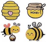 Lmshuqun 4 PCS Cute Bees and Beehives Patches Embroidered Applique Iron On Sew On Patches