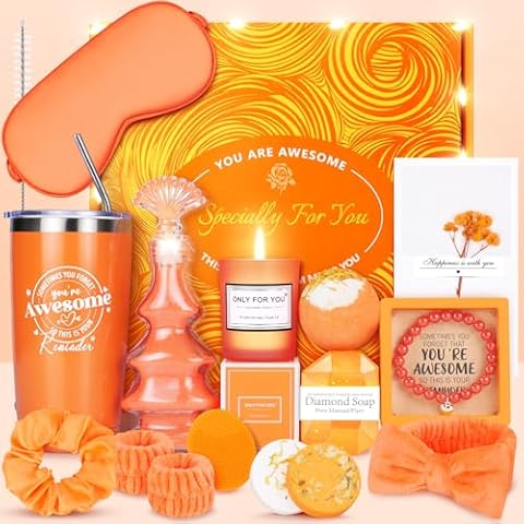 Birthday Gifts for Women, 15PCS Care Package for Women, Orange Relaxing Self Care Gifts Get Well Gifts for Women, Unique Birthday Gifts Mothers Day Gifts Idea for Mom Her, Best Friend Gifts for Women Cover