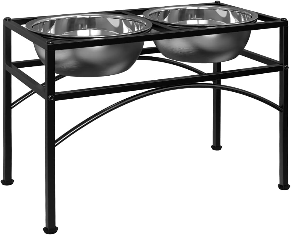 Elevated Dog Bowls for Large Dogs, 14" Raised Dog Bowl Stand for Large Sized Dog, Large Dog Feeder with Food and Water Bowls Black Large