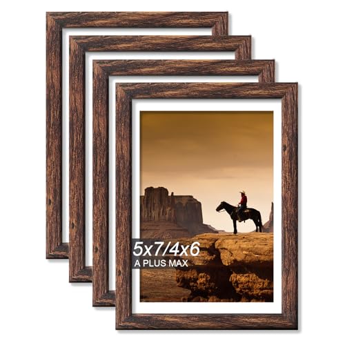 5x7 Picture Frame Set of 4 Brown Light Weight Tabletop and Wall Mount