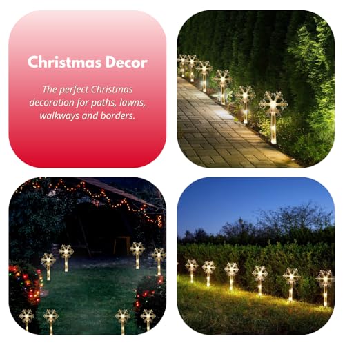 Marco Paul Novelty Set of 8 Christmas Snowflake Stakes Lights - Tall 35cm Lights with 40 LED's Christmas Outdoor Decorations Battery Operated Lights Festive Xmas Decorations for Garden Pathway, Lawn - Image 6