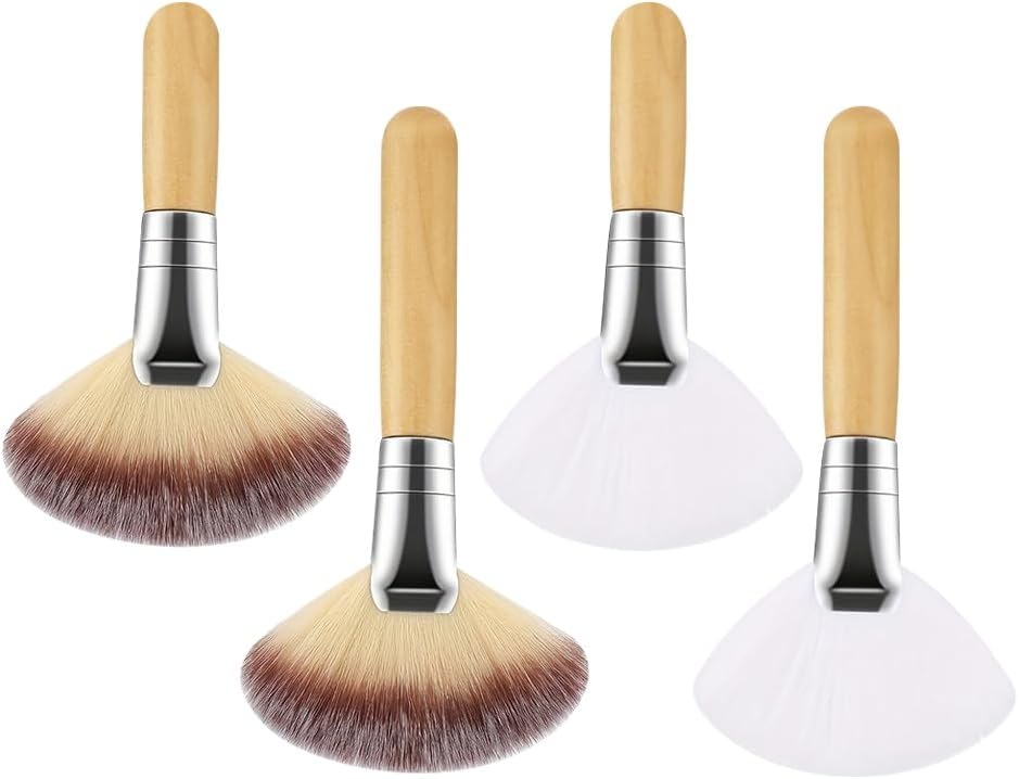 4 Pcs Fluffy Esthetician Fan Brushes Soft Bristle Facial Brushes Skin Care Face Mask Applicator Brush Face Highlighter Application Brush with Long and Short Handle Makeup Tools for Women Girls