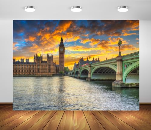 CORFOTO 2.1x1.5m Londres Big Ben Toile de Fond Palais de Westminster Photo Fond Coucher de Soleil Paysage Photographie Fond européen Voyage Vacances Mariage Portrait Prise de Vue Studio Prop – vue 3