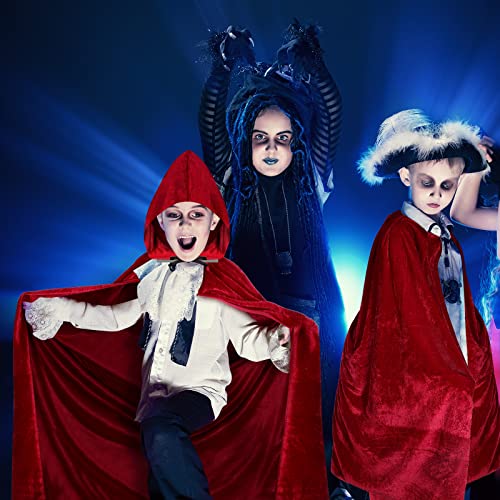 Kids Velvet Cloak Cape With Hooded Winter Robe Unisex Cosplay Cape For Halloween Christmas Costume (Wine Red, 35.4 Inch) #TOP1