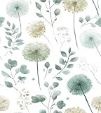 Wookmmy Sage Green Leaf Dandelion Peel and Stick Wallpaper Modern Botanical Eucalyptus Contact Paper Removable Waterproof Self Adhesive Wallpaper for Bedroom Bathroom Farmhouse 17.7