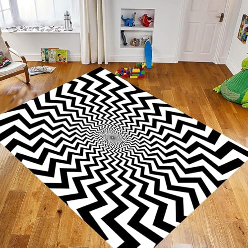 Tapis salon rayures géométriques 3D doux antidérapant et tapis de cuisine facile - 3