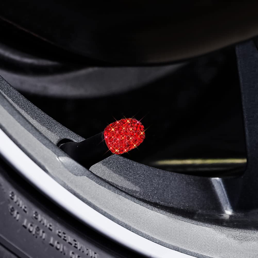Bling Tire Valve Caps 8 Pack Crystal Rhinestone Dustproof Valve Stem Caps Attractive Car Exterior Decoration Accessories Red — view 6