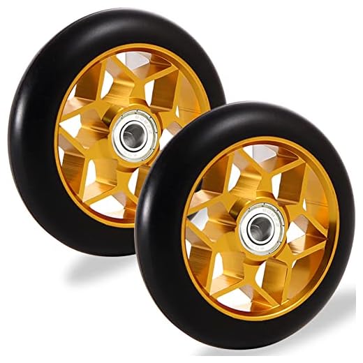 Paire de Roues de Trottinette 110mm, 2 Pcs Scooter Replacement Wheels avec ABEC-9 Roulements. Compatible avec Land Surfer/Prodigy/Apollo/JD Bug, pour Trottinette Freestyle Classique Pro Stunt Scooter