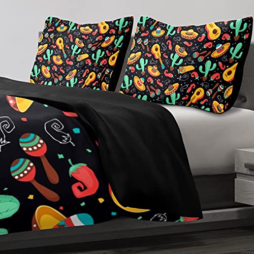 Duvet Covers Set Twin Size Mexican Guitar Cactus - Soft And Breathable Microfiber Comforter Bedding Set With Zipper Closure For Kids Women Men, 1 Duvet Cover 2 Pillowcase #TOP4