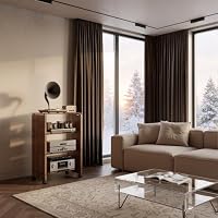 Elancee 4-stufiger HiFi Regal mit LED-Leuchten und Rädern,Braun – Ansicht 9