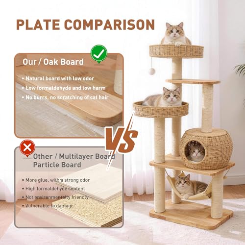Árbol para gatos de madera de 55 pulgadas con rascador y hamaca miniatura 4