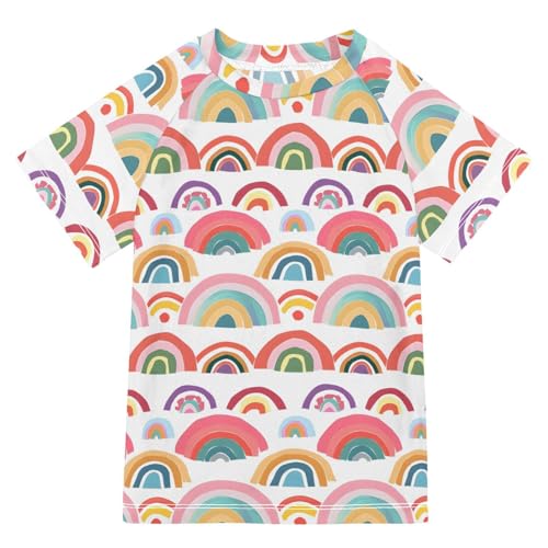 Boys Rash Guard Short Sleeve Swim Shirts for Boys Rainbows Cartoon Sun Protection 7-8T