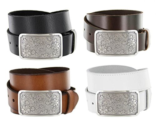 Silver Engraved Square Western Full Grain Leather Casual Jean Belt2