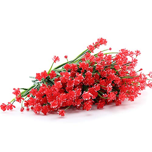Artbloom 8 Bundles Outdoor Artificial Fake Flowers Uv Resistant Shrubs Plants, Faux Plastic Greenery For Indoor Outside Hanging Plants Garden Porch Window Box Home Wedding Farmhouse Decor (Red) #TOP4