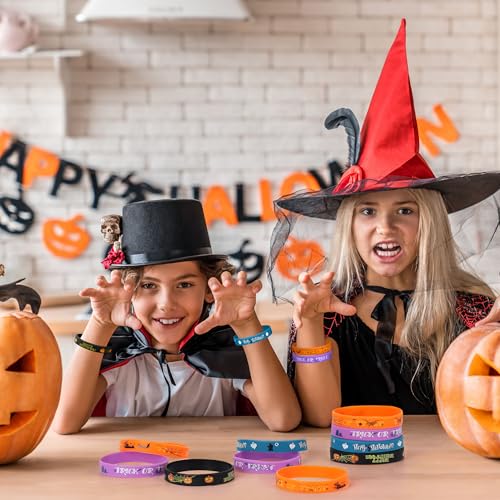 Lesnala 48 Pcs Halloween Silicone Wristband 4 Classic For Kid Halloween Gifts Halloween Party Favor And Goodie Bag Fillers Supply. thumb #2