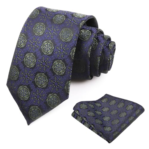 Image of Alizeal Mens Vintage Solid Plaid Tie with Pocket Square 3.15inches Necktie Set