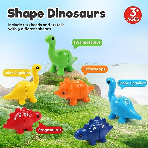 Image of Montessori Matching Dinosaurs Toy, Color and Shapes Recognition, Snap and Pattern Match Game Preschool Learning Toys Homeschooling Class Activity Teaching Tool, Birthday Gift for Kids boys & Girls