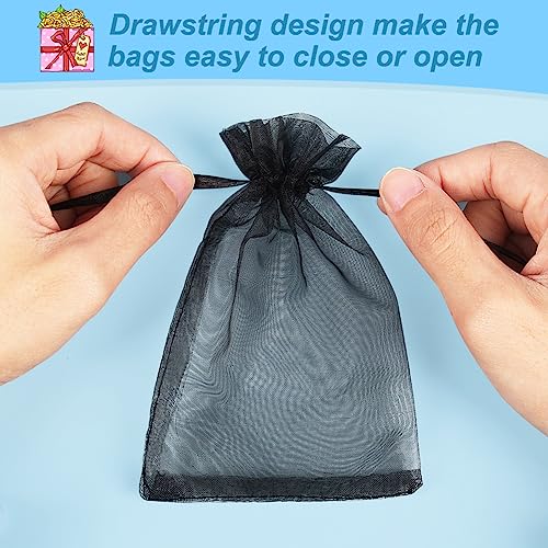 Image of HRX Package 100pcs Black Organza Gift Bags 4 x 6 inches Wedding Christmas Favors Jewelry Pouches