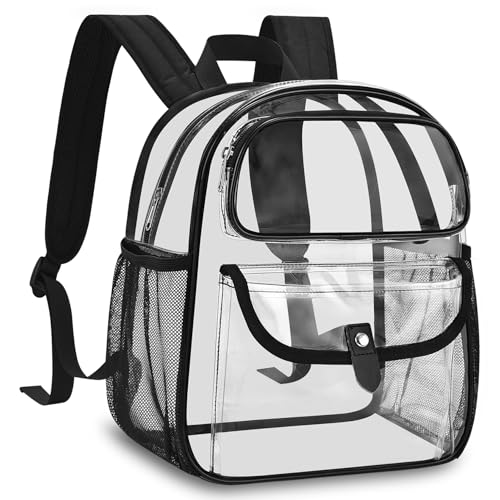 SPODEARS Clear Stadium Backpack for Sports Events, Festival, Travel - 12x6x12 PVC Backpack Multi-Pocket Design, Black