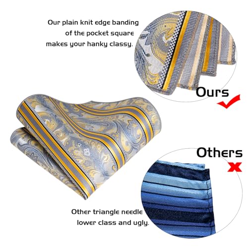Image of 5PCS Mens Silk Designer Tie, Pocket Square, Cufflinks, Drilled Tie Ring and Lapel Pin Set for Wedding Groom Party