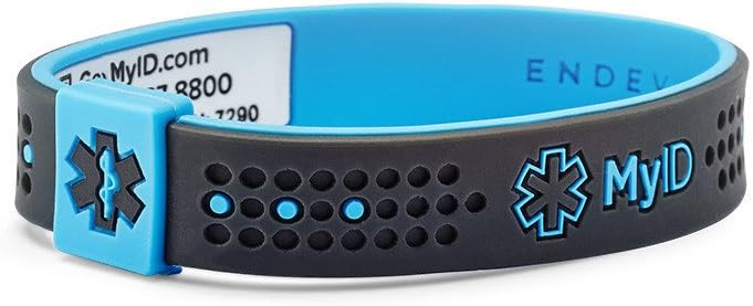 ENDEVR MyID KIDS Sport Medical ID Bracelet, Online Profile, Medical information System (Gray/Blue)