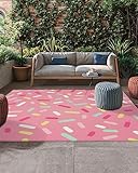 4x6 feet Outdoor Area Rug Non-Slip Carpet, Pink Ice Cream Cones Colored Sprinkles Absorbent Mat Low Pile Balcony Rugs for Patio, Backyard, Deck, Picnic, Beach, Trailer, Camping Decor