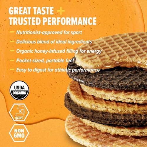 Image of Honey Stinger Organic Energy Waffle Fan Favorites Variety Pack of 18, Vanilla, Cookies and Cream, 6 Pack Each of Peanut Butter Strawberry, Nutritious Stroopwafel Snack for Exercise, Cycling, Running