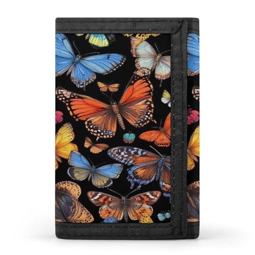 Travel Compact Moth Bee Butterfly Pattern Wallet, Fold Trifold Wallet with Front Pocket And Key Chain, Slim Secure Wallets for Card Cash Holder